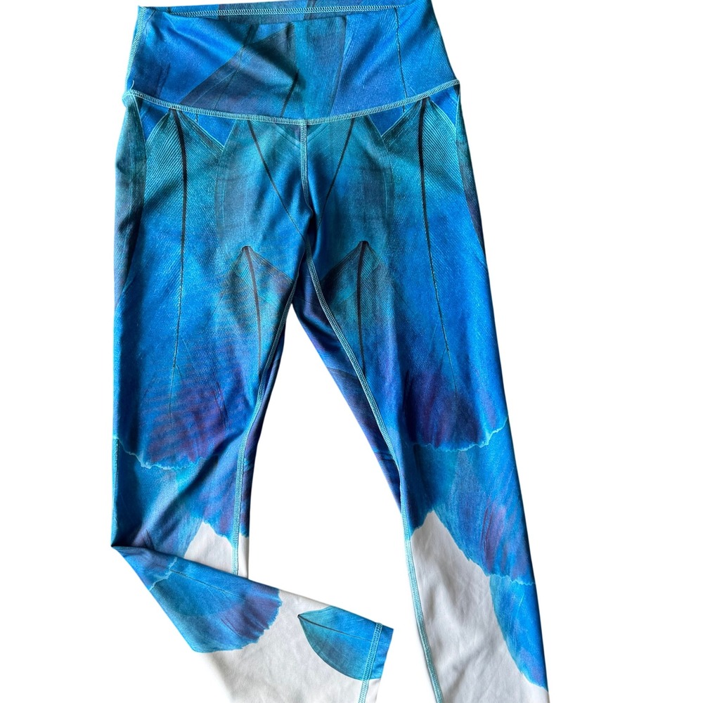 NoMiNoU Leggings Womens Small Blue Floral High Rise Yoga Pants Made Canada